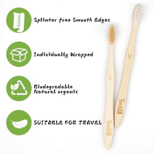 Bamboo Toothbrushes for Adults, BPA-Free Soft Tapered Bristles, Eco-Friendly Natural Organic Wooden Toothbrush, 10-Count Toothbrushes Travel Set