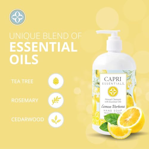 CAPRI ESSENTIALS Hand Soap Liquid, Natural Household Cleaning Supplies, Gentle Plant Based Aromatic Hand Wash, Blend of Essential Oils, Removes Dirt & Grime, Lemon Verbena Scent, 16 FL Oz (6 Pack)