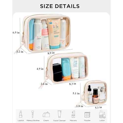 3Pcs Travel Clear Makeup Bag Set for Women, Transparent Toiletry Bag with Zipper Portable Makeup Pouch Organizer Waterproof Small Cosmetic Bag Compact Car Bag Organizer Car Accessories (White Set)
