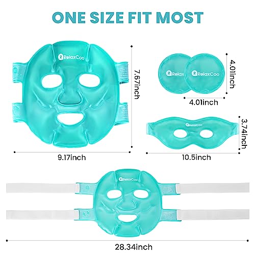 RelaxCoo Ice Face Eye Mask for Dark Circles and Puffiness Cold Warm Compress, Gel Cold Cooling Face Mask Package for Women and Men, Migraines, Headache, Stress and Relaxation