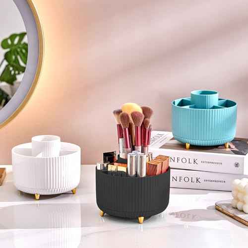 DASITON Large Capacity Makeup Brush Holder,360¡Æ Rotating Makeup Organizer,5 Slot Makeup Brushes Cup,for Vanity Decor,Bathroom Countertops,Desk Storage Container,Cosmetic Display cases(Black)