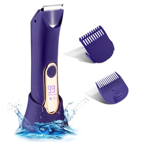 Bikini Trimmer for Women,Wet/Dry Personal Pubic Hair Trimmer Womens Electric Razors Shaver for Underarm Leg Arm Body Hair Private Area,LED Light Ceramic Blade IPX7 Waterproof Rechargeable LCD Display