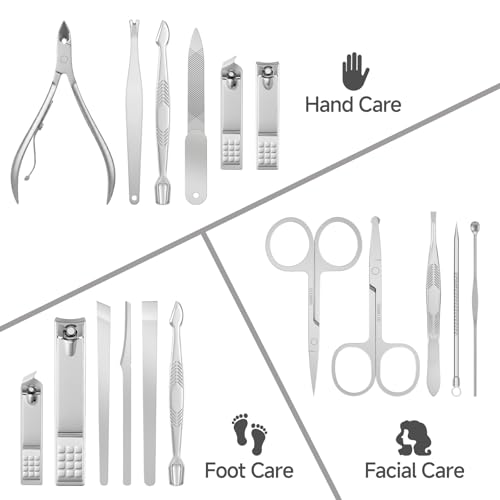 TEPRETER 15-Piece Nail Care Set with Stainless Steel Clippers & Leather Case