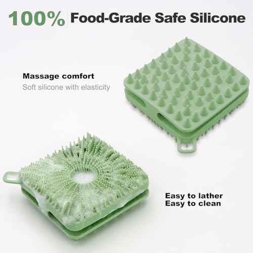 Silicone Body Scrubber, Silicone Loofah Double-Sided Body Brush,Silicone Shower Scrubber and Scalp Massager Shampoo Brush for Sensitive Kids Women Men All Kinds of Skin (Grass Green)