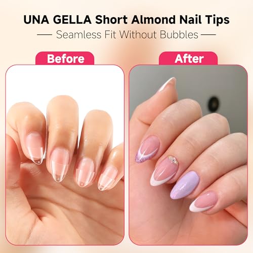 UNA GELLA Extra Short Almond Gel Nail Tips - 504 Pcs Pre-Etched Half Cover