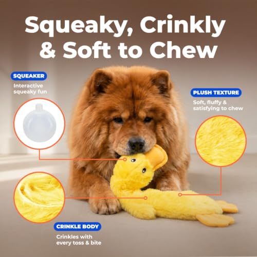 Best Pet Supplies Large Yellow Crinkle Duck Squeaky Dog Toy - Interactive & No Mess