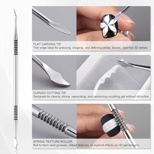 3D Nail Sculpting Tool Set - 3 Dual-Head Pens & 2 Finger Sleeves