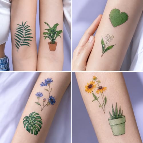 96 PCS Earth Day Temporary Tattoos Plants Flowers