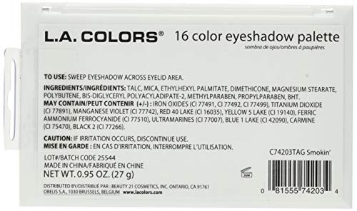 L.A. COLORS 16 Color Eyeshadow Palette Smokin' (Pack of 2)