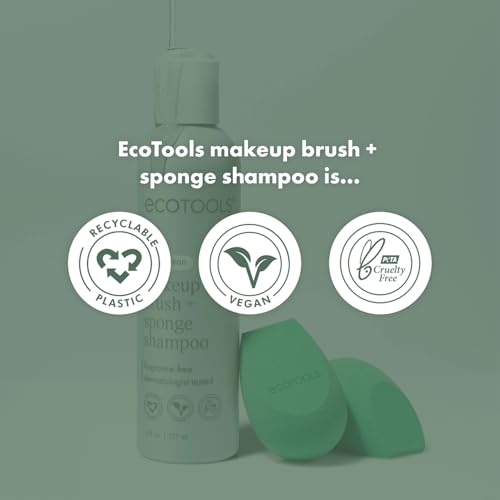 EcoTools Makeup Brush & Sponge Shampoo - Fragrance-Free Cleanser for Brushes, Sponges & Puffs, No Harsh Chemicals, Vegan & Cruelty-Free, 6 fl.oz./ 177 ml, 2 Count