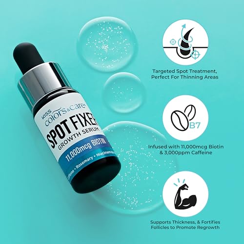 KISS Colors & Care Spot Fixer Growth Serum, Biotin & Caffeine-Infused Hair Treatment for Thinning Hair, Strengthens & Thickens, Nourishes Follicles, Fast-Absorbing, 12mL (0.4 fl. oz.)