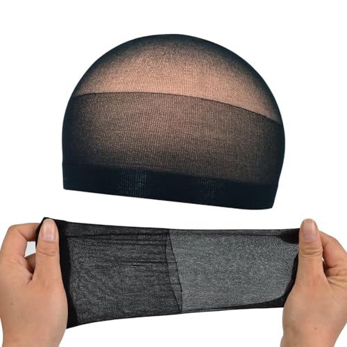 Black Nylon Wig Cap Set - 4 Stretchy, Invisible Hair Stocking Caps for Women & Kids