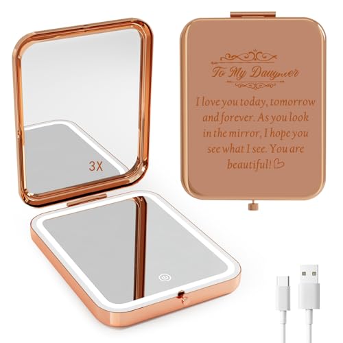 Daughter Gifts from Mom, Rose Gold Daughters Compact Mirror with Light, Birthday Gifts for Daughter from Mother, Graduation Wedding Anniversary Christmas