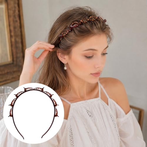 Lekgavd 2-Pack Double Layer Hairpin Braided Headbands with Clips for Women
