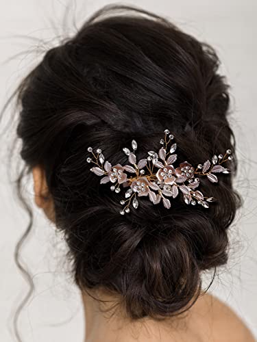Light Rose Gold Rhinestone Bridal Hair Clip Comb