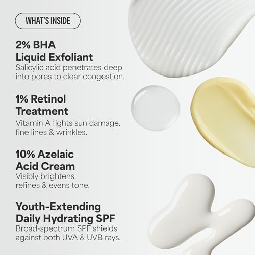 Paula's Choice Favorites Mini Kit, 4 Piece Set Includes 2% BHA Exfoliant, 1% Retinol Treatment, 10% Azelaic Acid Booster, Youth Extending SPF 50 Moisturizer, Travel Skin Care Set for Glowing Skin