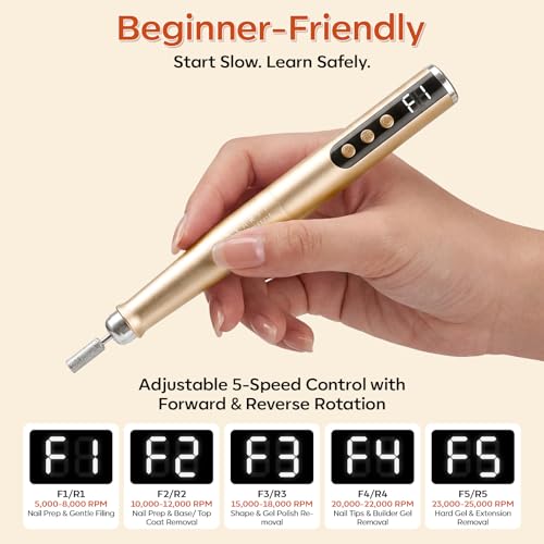 Makartt Gold Cordless Nail Drill for Beginners 25000RPM Slim E-File Kit