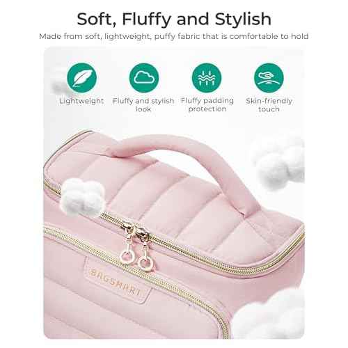 BAGSMART Travel Makeup Bag with Jewelry Organizer, Portable Make Up Bag, Puffy Wide-Opening Cosmetic Storage Pouch for Women¡¯s Toiletries and Travel Essentials (Black)