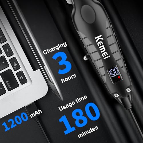 KEMEI Trimmer Professional Cordless Hair Clipper for Men Electric Beard Trimmers Barber Hair Cuttings Kit, Zero Gapped T Blade Trimmers with LCD Display, KM-2293, Black