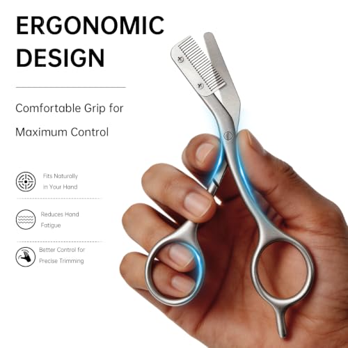 Eyebrow Trimming Scissors with Comb - Professional Grooming Kit, Stainless Steel