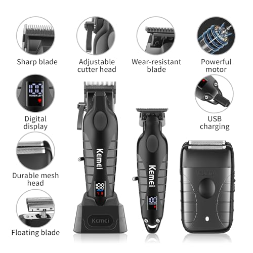 KEMEI Professional Cordless Hair Clippers & Beard Trimmer Set with Foil Shaver