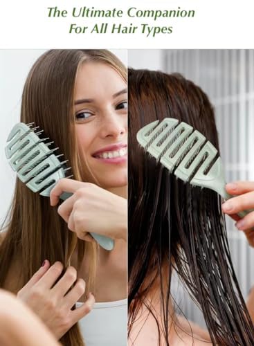 Natural Detangler Hair Brush for Wet and Dry Hair, All Hair Types - Eco-Friendly and Sustainable - Made from 100% Recycled Wheat Straw (Green)