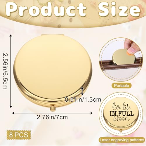 Mini Travel Makeup Mirror Set - 8 Pcs Gold Compact & Magnifying Purses