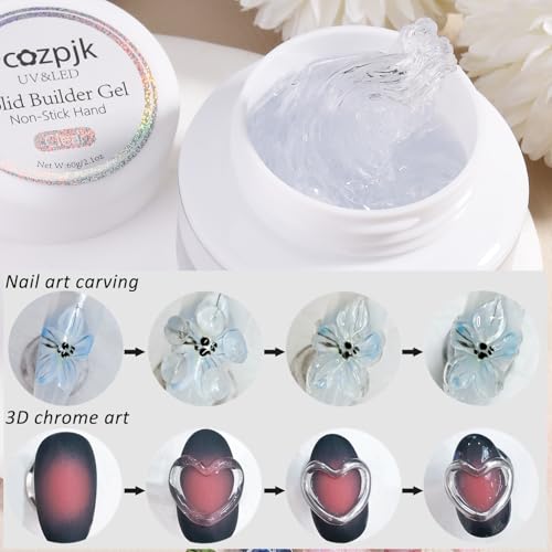 Clear Solid Builder Gel 60g with Nail Forms & Nail Art Kit for 3D Extensions
