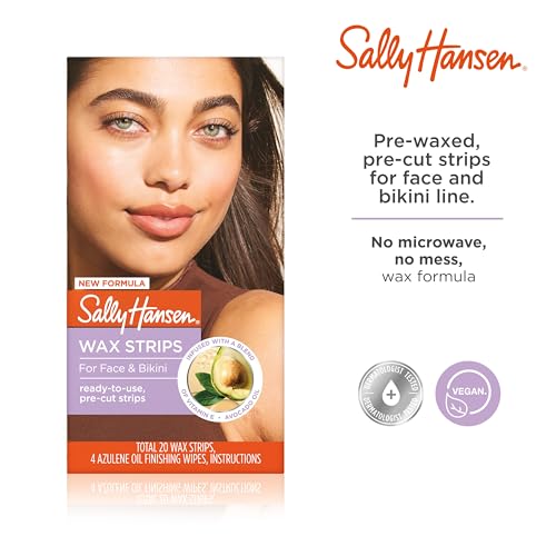 Sally Hansen Wax Kit Wax Strips for Face & Bikini| Vegan,Dermatologist Tested,Long-Lasting Smooth Skin |,20 Count (Pack of 2)