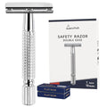 Gearhub Double Edge Safety Razor Reusable Stainless Metal Wet Shaving Razor with 10 Swedish Platinum Blades for Men Women Barber Bikini Armpit Hair, Silver GR131