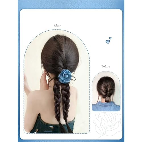 Braided Ponytails Rose Flower Braided Hair Extensions Synthetic Braid Wig with Elastic Hair Band Hairpieces for Women Girls 17.7 Inches Dark Brown