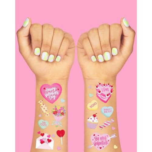 xo, Fetti Valentine's Day Temporary Tattoos - 54 Hot Pink Foil Styles | V-Day Party Decoration, Galentines, Party Favor, Be Mine, Candy Heart, Vday Supplies, XOXOs