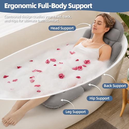 Full Body Bath Pillow 56"x16" - Ergonomic Support with 192 Suction Cups