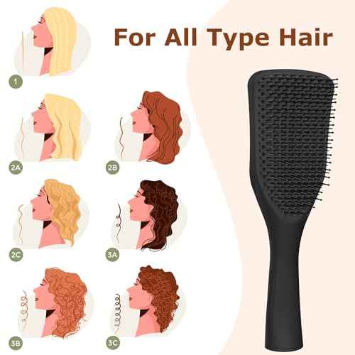 Detangler Hair Brush for Wet & Dry Hair, No Tangle Wave-shaped Soft Bristle Hairbrush for Reduces Breakage, Lightweight Travel Brush Detangling All Hair Types, Black