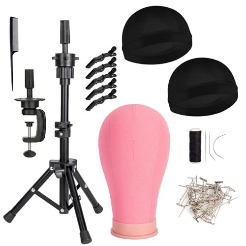 Canvas Wig Head Mannequin with Stand & T-Pins