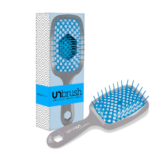 FHI Heat UNbrush Detangling Brush for Pain-Free Brushing on All Wet or Dry Hair Types — Durable DuoFlex Anti-Static Bristles, Lightweight Handle, Vented Hair Brush, Light Blue/Grey