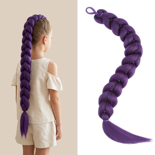 30-Inch Purple Braids Ponytail - Synthetic Pre-Braided Hair Extensions
