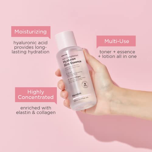 Hanskin Real Complexion Hyaluronic Skin Essence, Hydrating Toner for Dry, Dull, Sensitive Skin - Hyaluronic Acid Collagen Moisturizing Purifying Paraben-Free Korean Skincare for Face [5.07 fl. oz.]