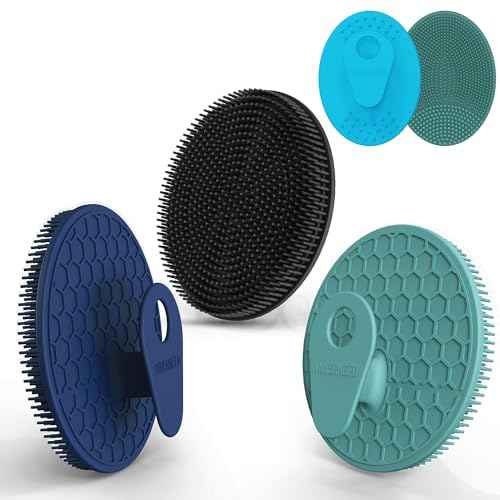 INNERNEED Food Grade Silicone Body Scrubber Gentle Exfoliating Brush for Women Men Deep Clean for All Skin Types, More Hygienic and Well Lather (Black+Dark Green+Dark Blue)