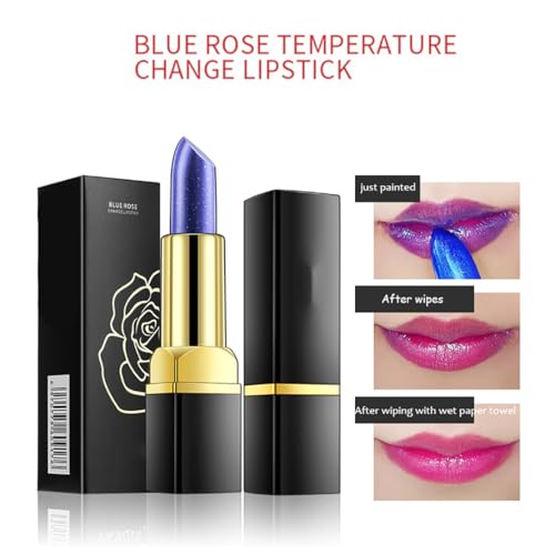 Long-Lasting Moisturizing Lipstick, Magical Discoloration Blue-Rose Temperature Changing Blue Lipstick, With Flash Long-lasting (3Pcs)