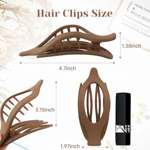 French Concord Hair Clips - 6Pcs Side Slide Volume Clips for Women Girls, Strong Hold No Slip Grip, Thick or Thin Hair (Matte Finish, L:4.6 IN, W:1.97IN)