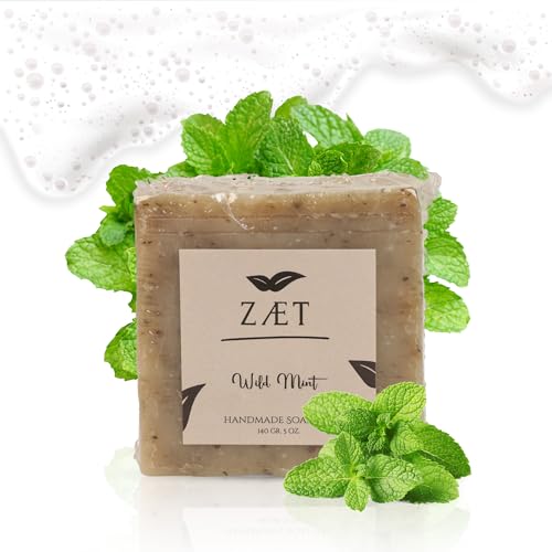 ZAET 8-Pack Wild Mint Bar Soap ? Made with Wild Mint Extract, Olive Oil and Coconut Oil - Handmade Soap Bar for Face, Body and Hands - Gently Cleanses and Refreshes All Skin Types- For Men and Women