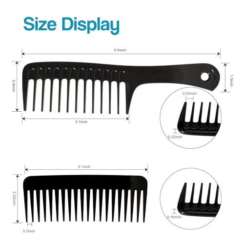 Wide Tooth Comb for Curly Hair - Detangling Shower Comb Black-Pink 2PCS