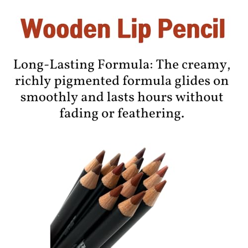 12-Color Wooden Lip Liner Pencil Set, Long-Lasting