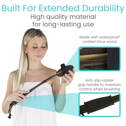 Vive Dry Brush Set for Lymphatic Drainage (3 Pieces) - Brushing Scrubber for Exfoliating, Body Cellulite and Skin Massage - 100% Natural Boar Hair Bristles, 14¡± Long Dark Wooden Handle w/Storage Bag