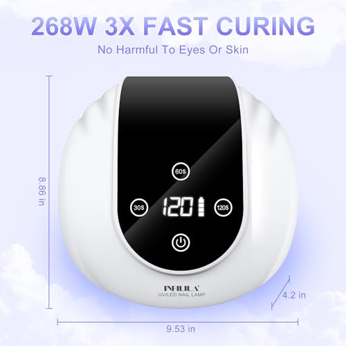 NXJ INFILILA Cordless Nail Lamp, Rechargeable UV Light for Gel Nails, 268W Fast Curing Wireless Nail Dryer with 36Pcs Lamp Beads for Hands & Feet, Professional Quick Dry for Salon & Home