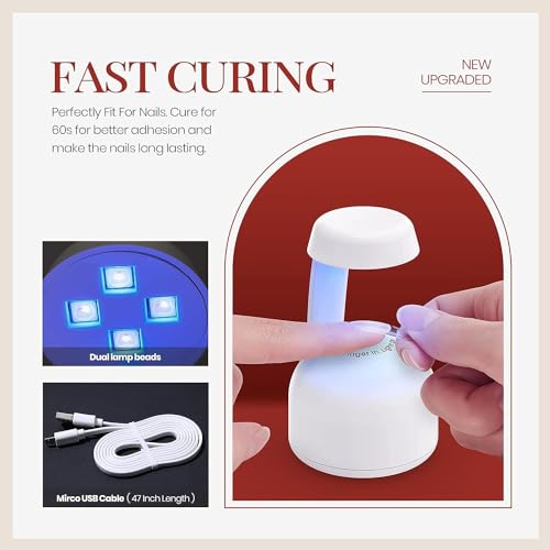 beetles Gel Polish 9 in 1 Nail Glue and Mini Uv Light Set for Easy and Fast Extension System Nail Gel Glue for False Nails Tips, Rhinestone, Base Gel, Blooming Gel