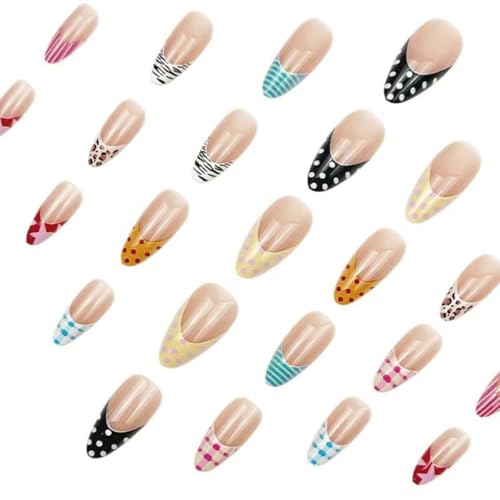 Colorful French Tip Press On Nails Medium Almond 24pc Set