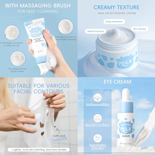 Milk Skincare Set for Teens Girls 12-Piece Kit with Cleanser & Moisturizer