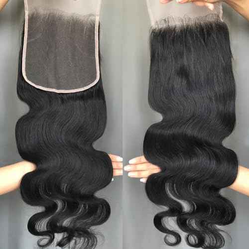 KRN HD Lace Closure, 0.11mm Ultra-thin Invisible Swiss HD Lace Closure with Tiny Single Knot Brazilian Virgin Human Hair Body Wave Closure HD Lace